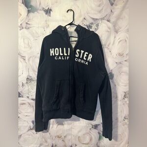 Vintage Hollister Mens Full Zip Hoodie Sherpa Lined Black Logo 1922 Size XL